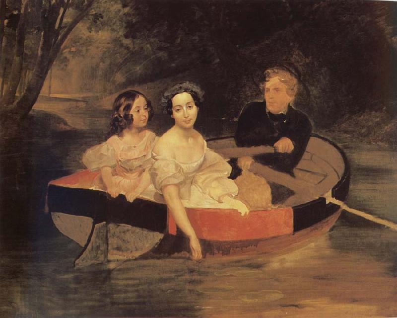 Karl Briullov Portrait of the artistand Baroness yekaterina meller-Zakomelskaya with her daughter in a boat Sweden oil painting art